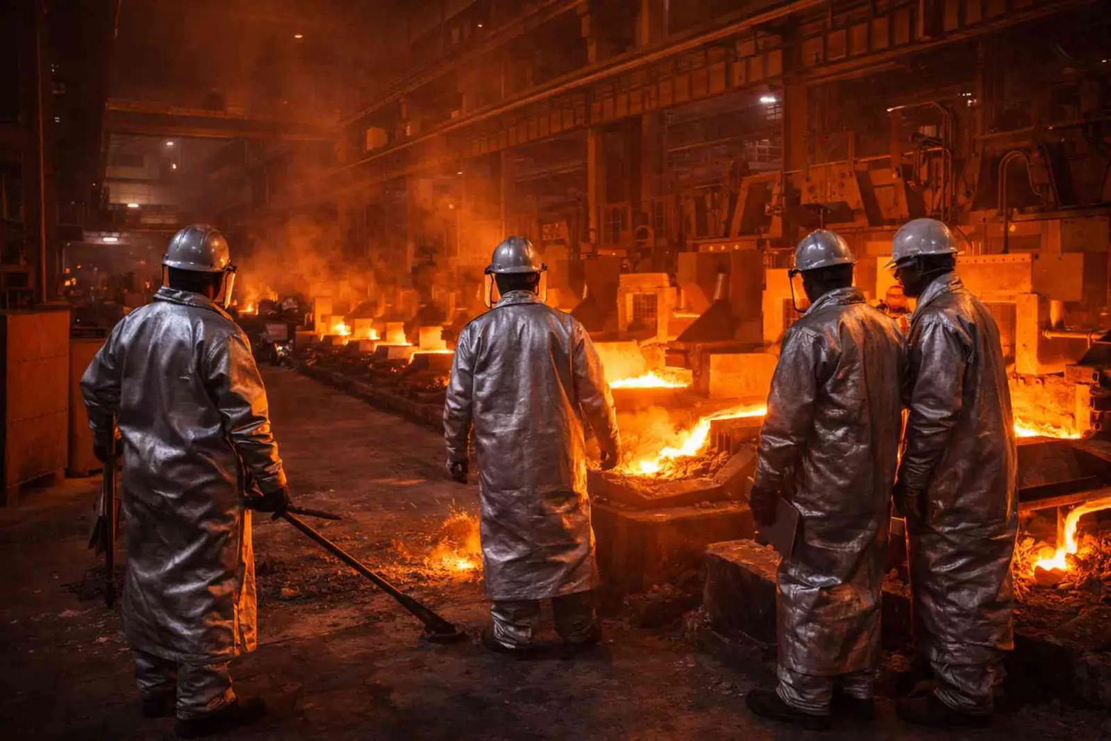 Industrial workers at Bahrain aluminum smelter