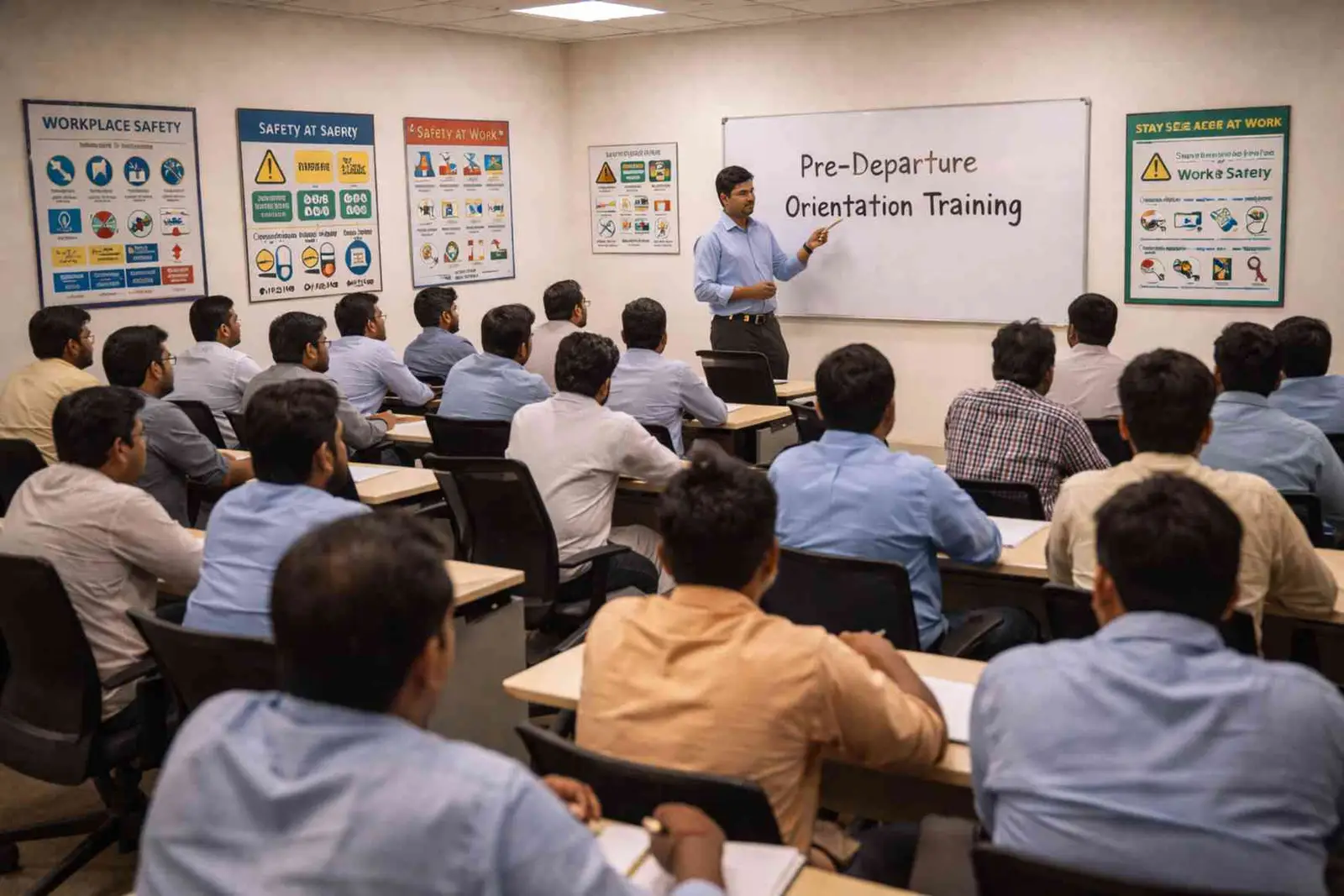 Workers receiving pre-departure training